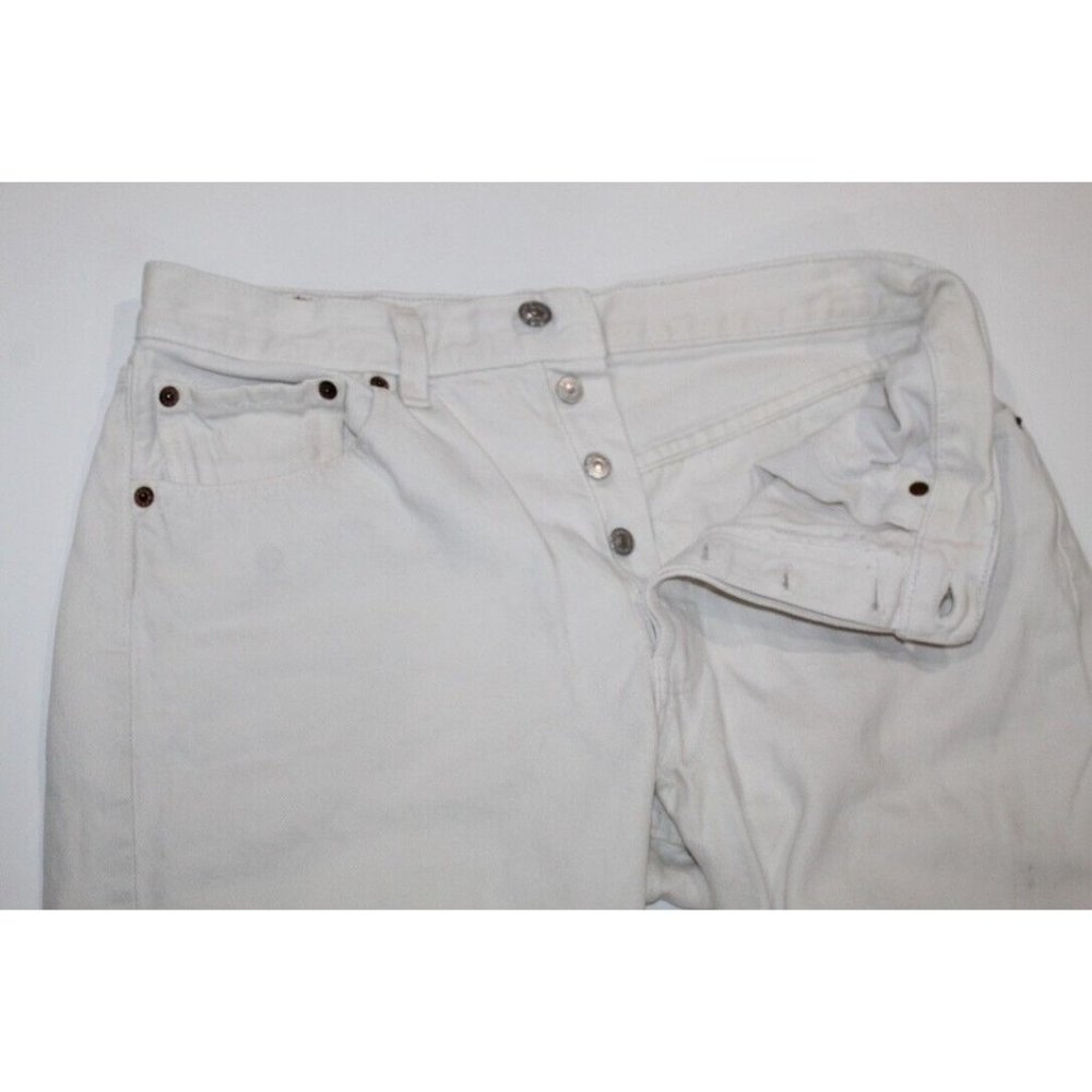 Vintage 90s Levis 501 USA Jeans 80s White Bleach Wash Worn Fray Raw Hem 32 x 27 - Picture 3 of 9